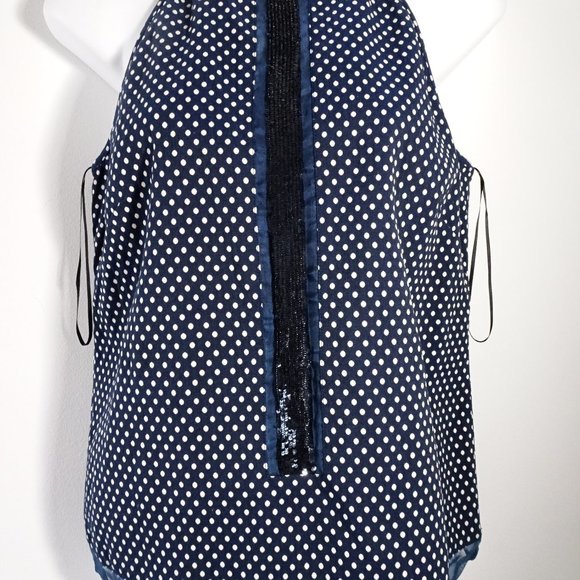 Sachin & Babi Blue White Polka Dot Net Sequin Zipper Back Tank Top XS - Picture 1 of 15